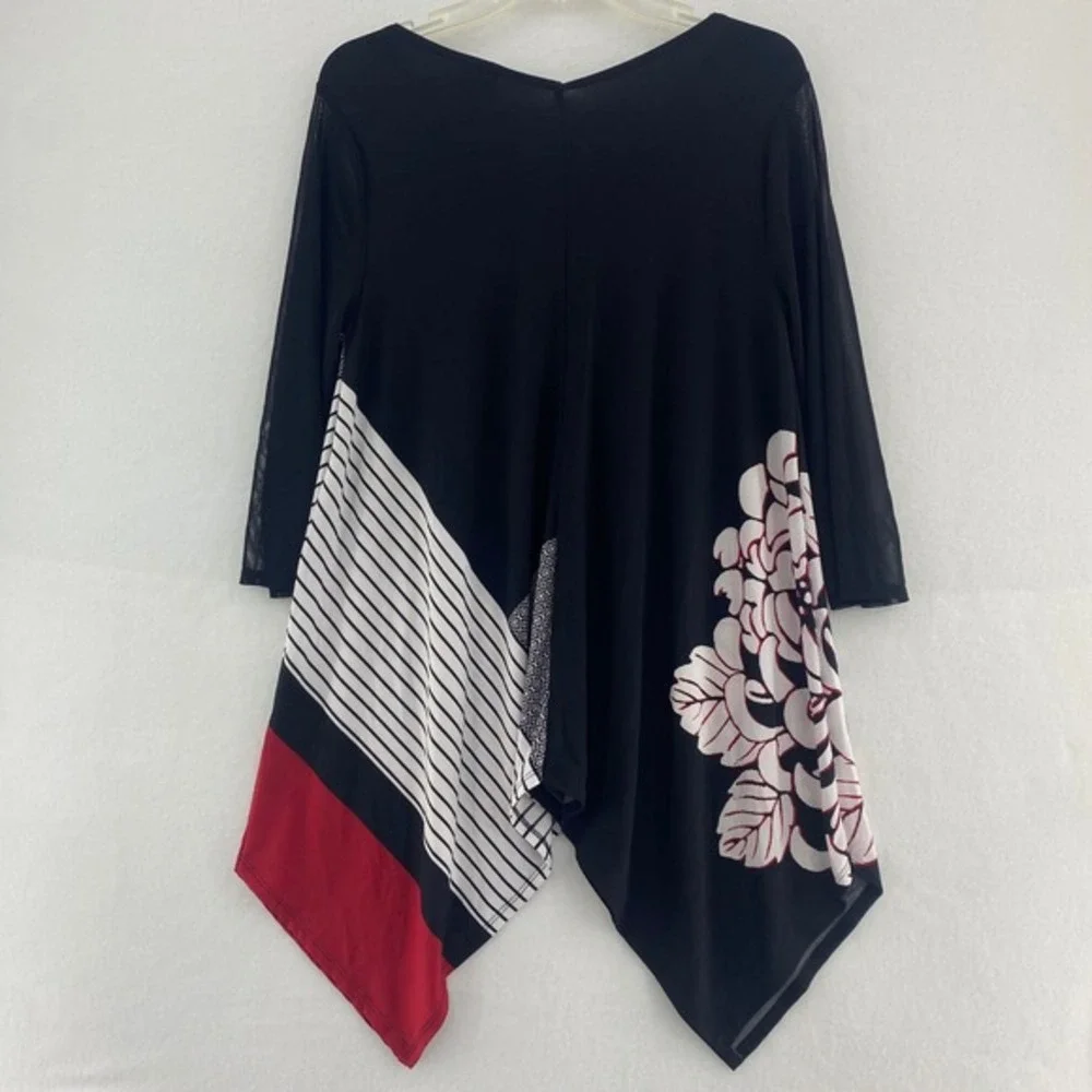 Chico's Travelers Collection 1 Asymmetrical Tunic‎ Floral Stripe Geo Print